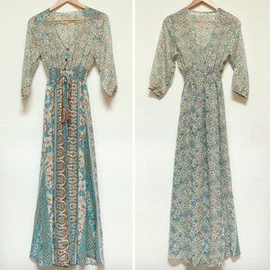 Sheer Boho Dress India Floral Gown Wedding Summer Beach Pool Party Festival